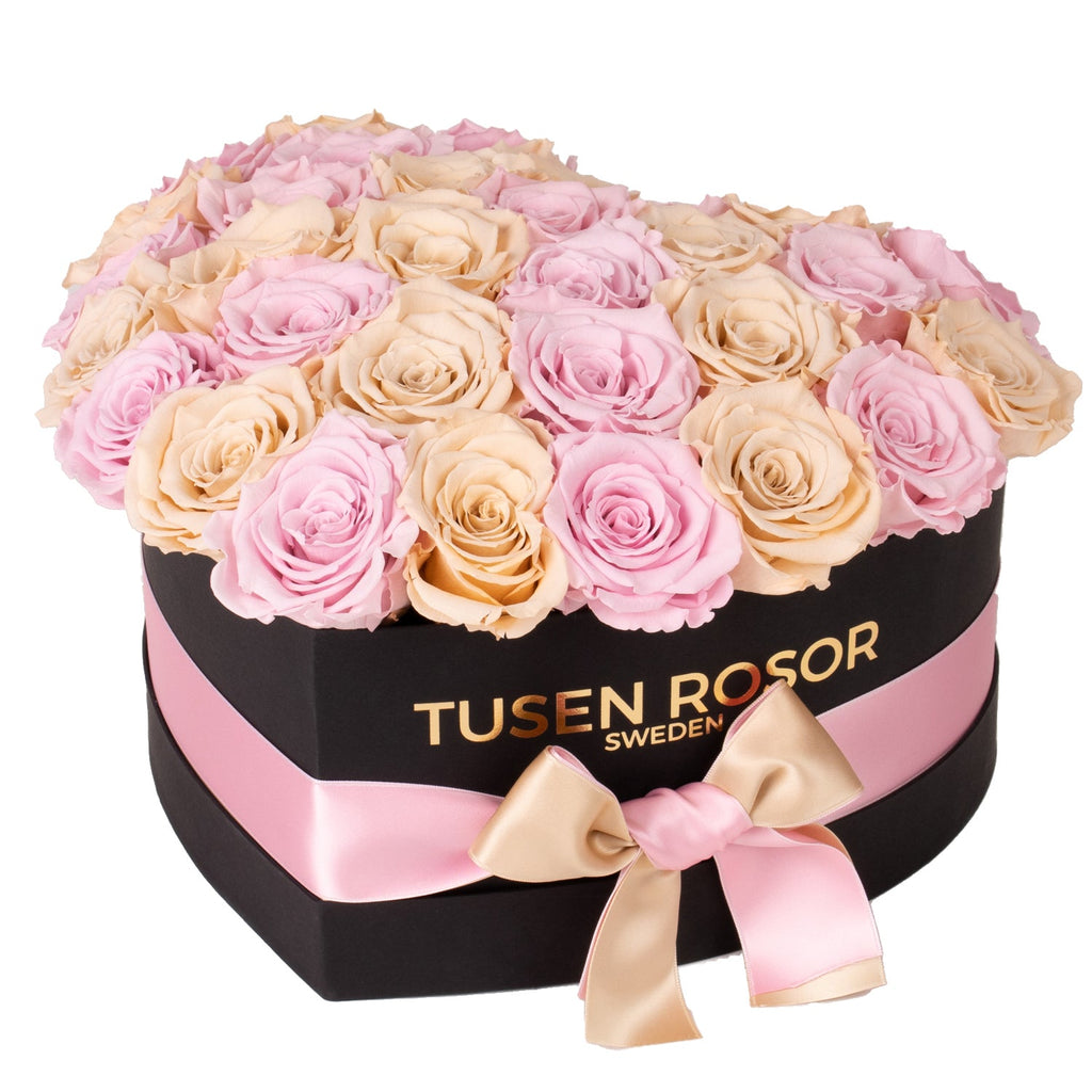 Rosa & beige rosor | Hjärtbox Tusen rosor